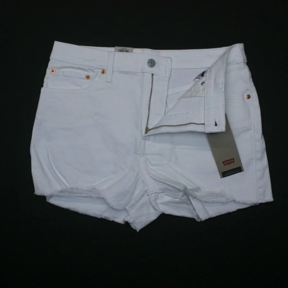 Levi's Women's Salt White Mid Length Denim Jean High Rise Shorts Size W32/14 - Picture 11 of 12